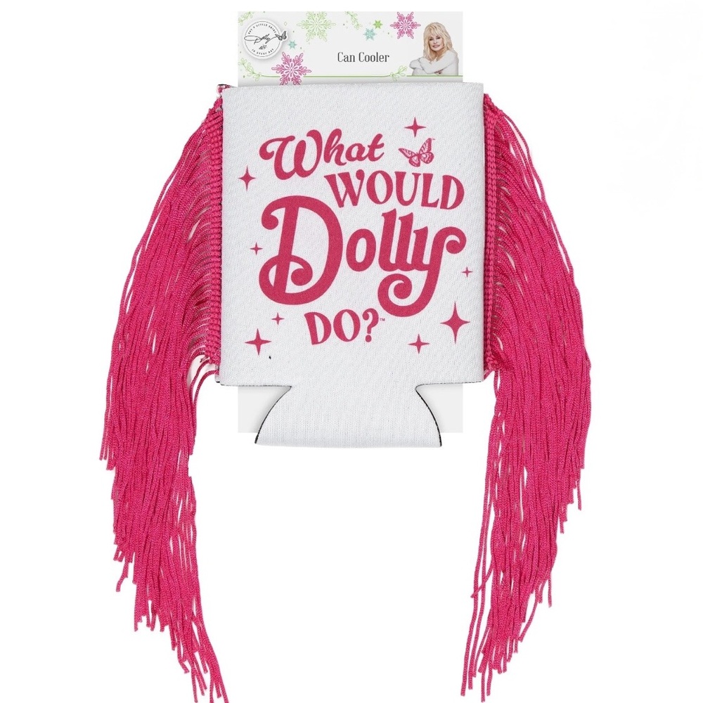 Dolly Pardon Pink Fringe & White Can Cooler NEW 4" × 5" Party Favors WWDD - Picture 2 of 4